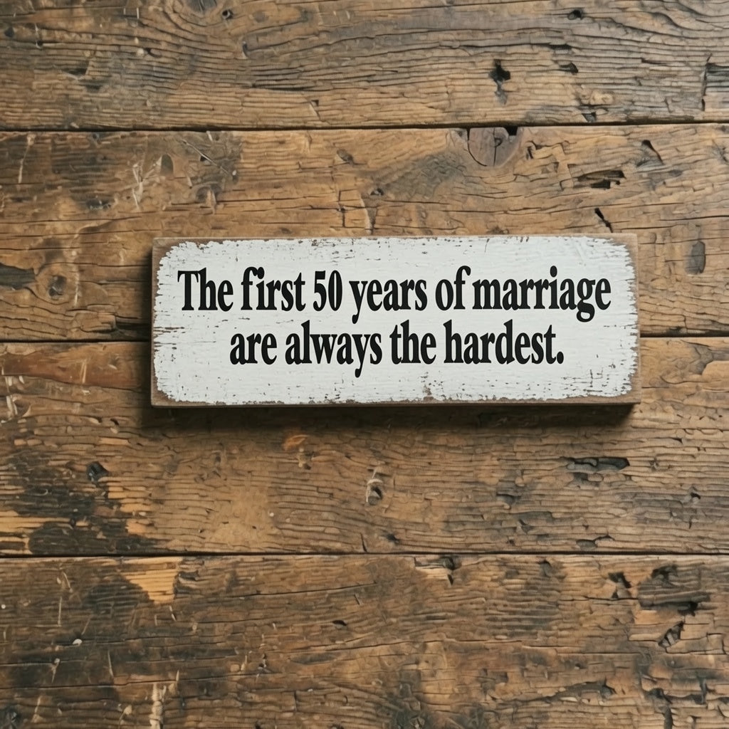 Funny Marriage Sign - The First 50 Years of Marriage Are Always the Hardest Pine Sign