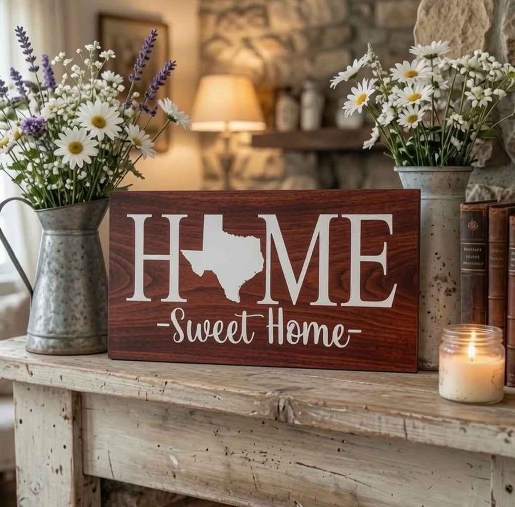 Rustic Texas Home Sweet Home Sign - Celebrate Your Lone Star Spirit with Style - White Ranch Studio