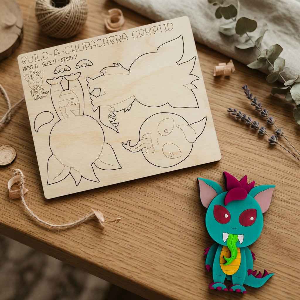 Kids DIY Cryptid Pop-Out Cards: Handmade Kids Wooden Craft Kit