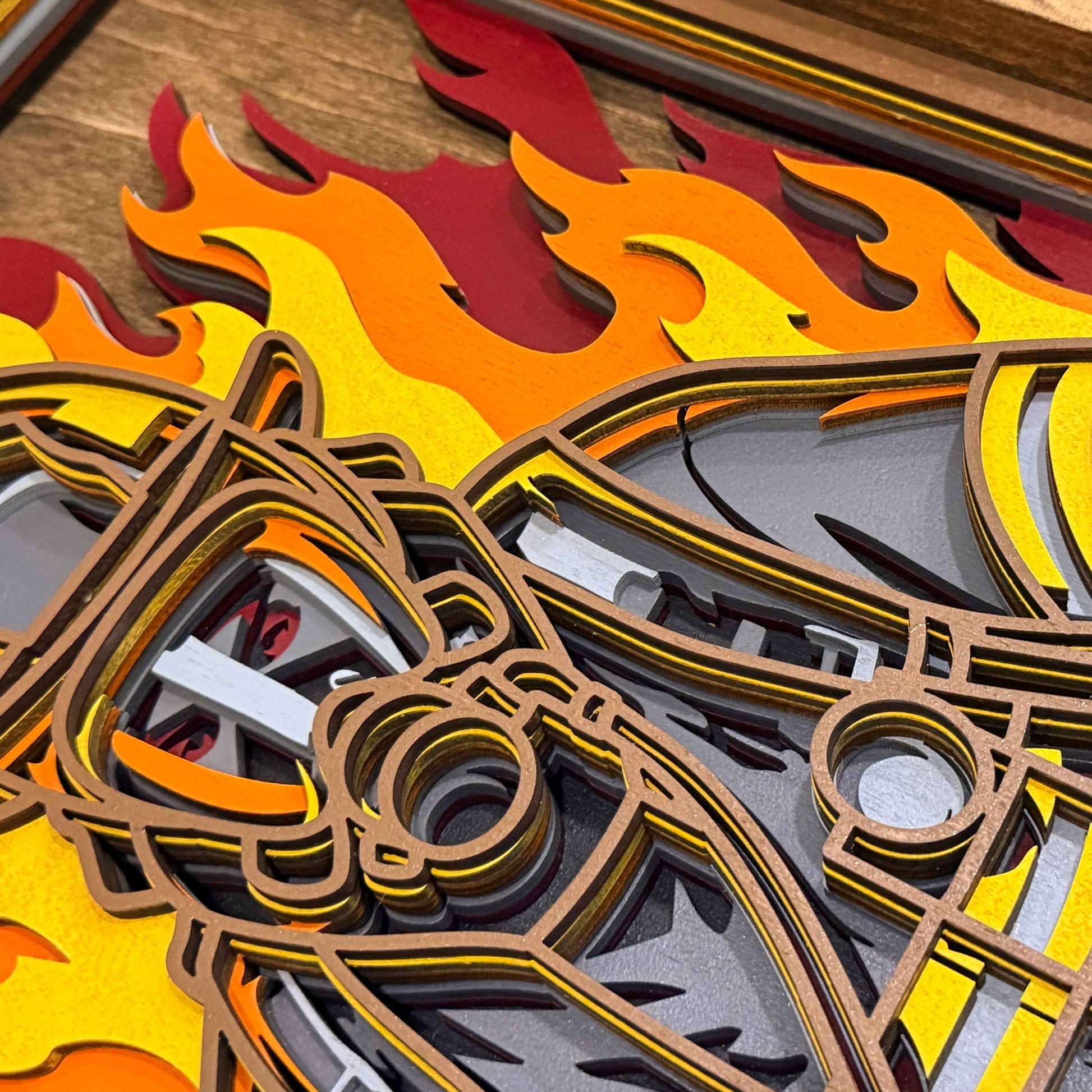 Out of the Fire: A Hero Emerges – Limited Edition Firefighter 3D Wood Art - White Ranch Studio