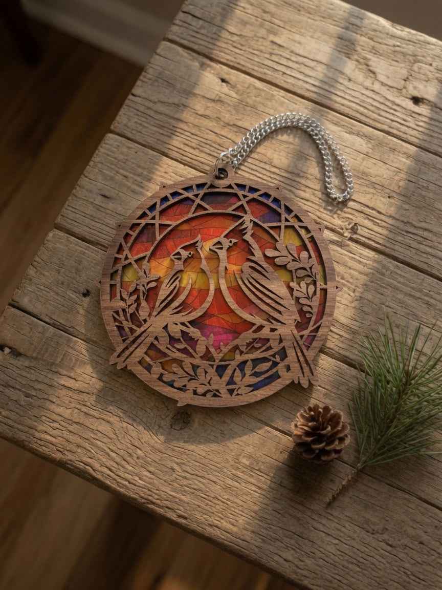 Elevate Your Home Decor with the Walnut Wood Cardinal Suncatcher
