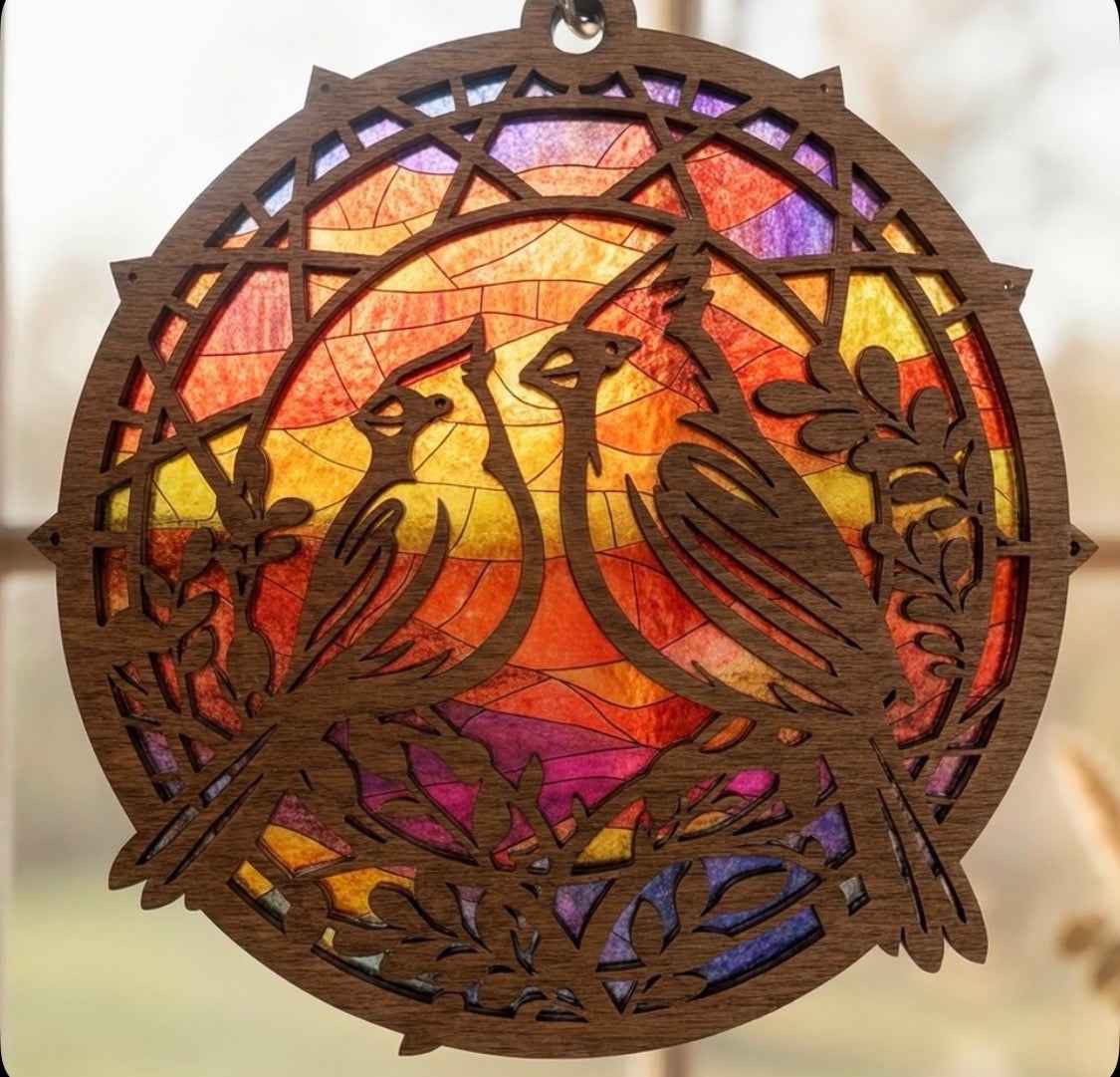 Elevate Your Home Decor with the Walnut Wood Cardinal Suncatcher