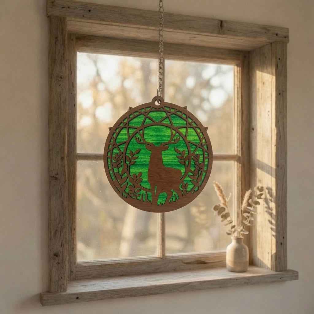 Enhance Your Space with a Cherry Wood Buck Suncatcher – Rustic Charm Awaits