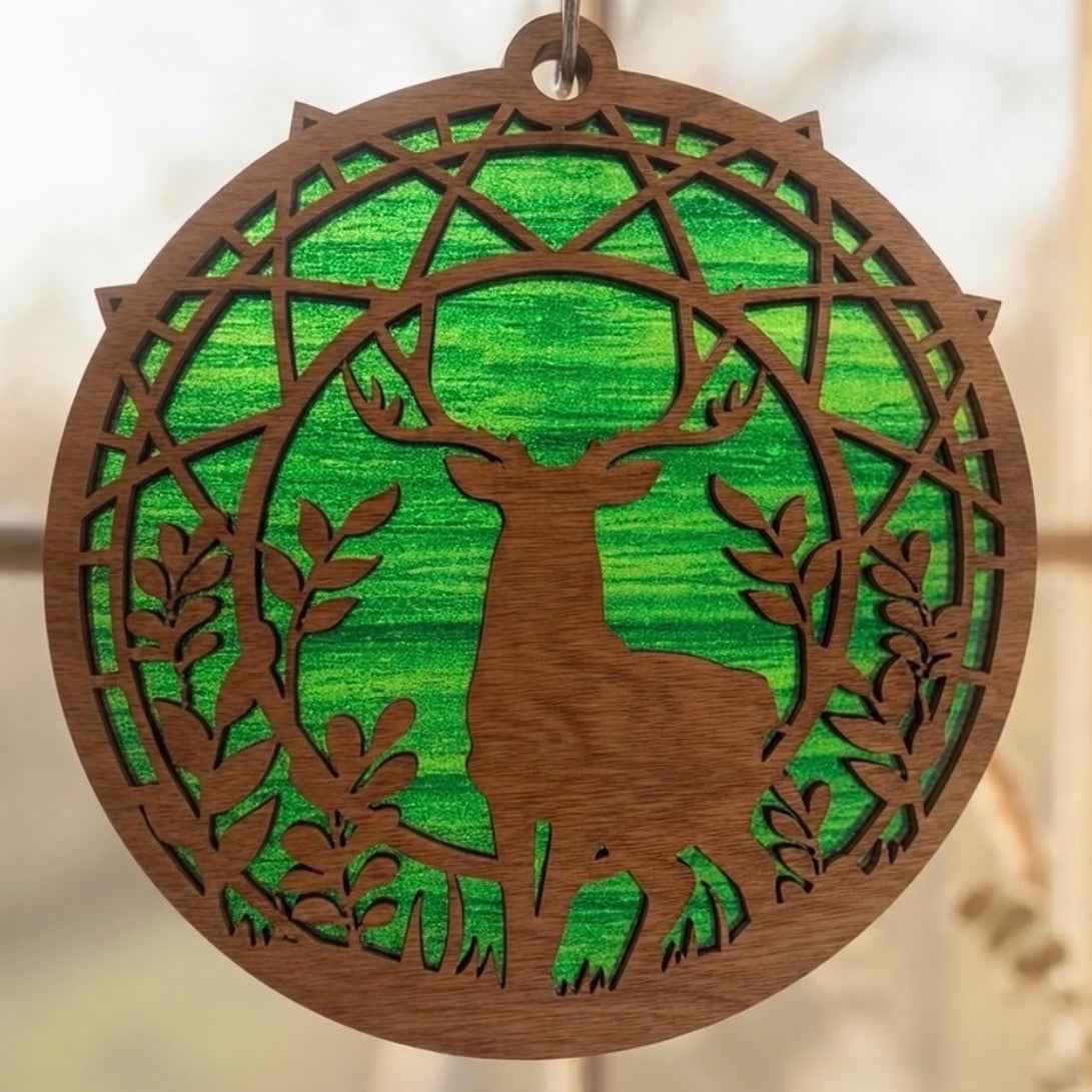 Enhance Your Space with a Cherry Wood Buck Suncatcher – Rustic Charm Awaits