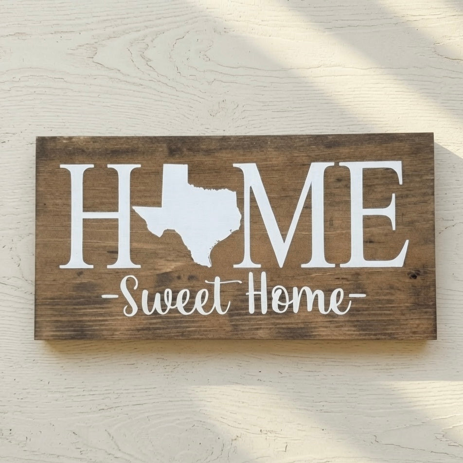 Rustic Texas "Home Sweet Home" State Wooden Sign