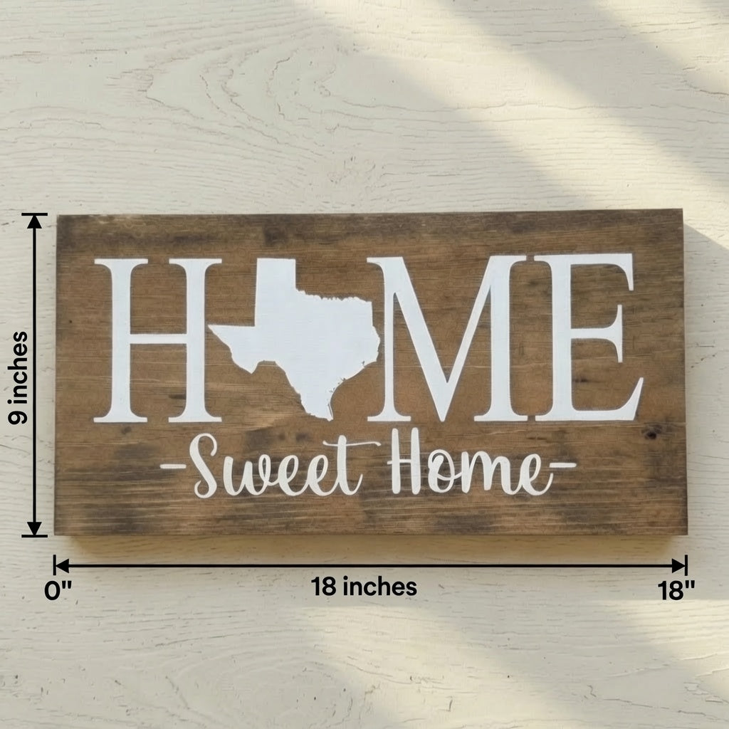Rustic Texas "Home Sweet Home" State Wooden Sign