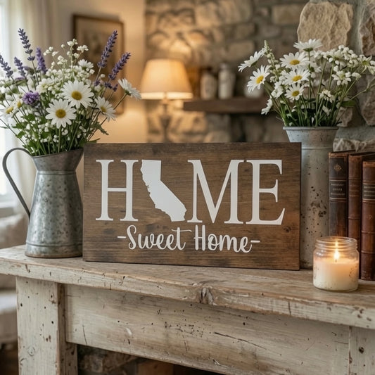 Rustic California "Home Sweet Home" State Wooden Sign