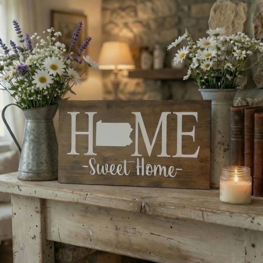 Rustic Pennsylvania "Home Sweet Home" State Wooden Sign