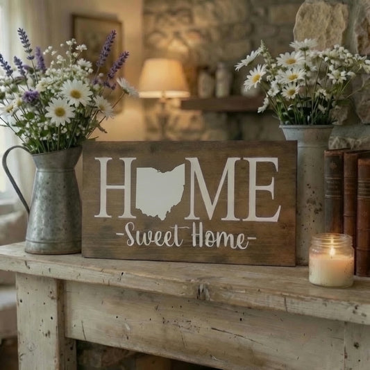 Rustic Ohio "Home Sweet Home" State Wooden Sign