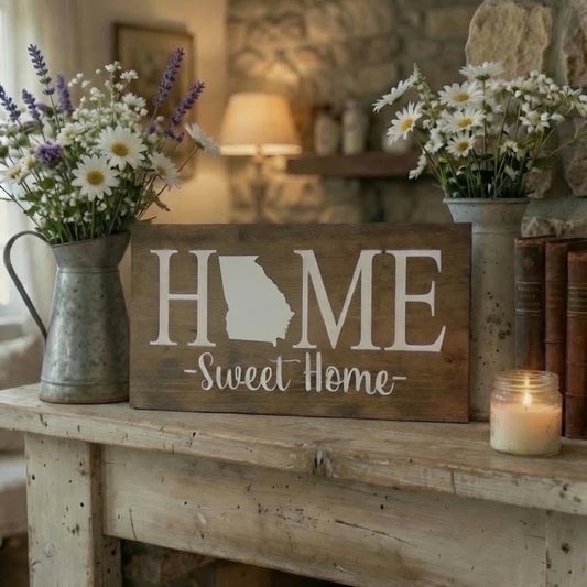 Rustic Georgia "Home Sweet Home" State Wooden Sign