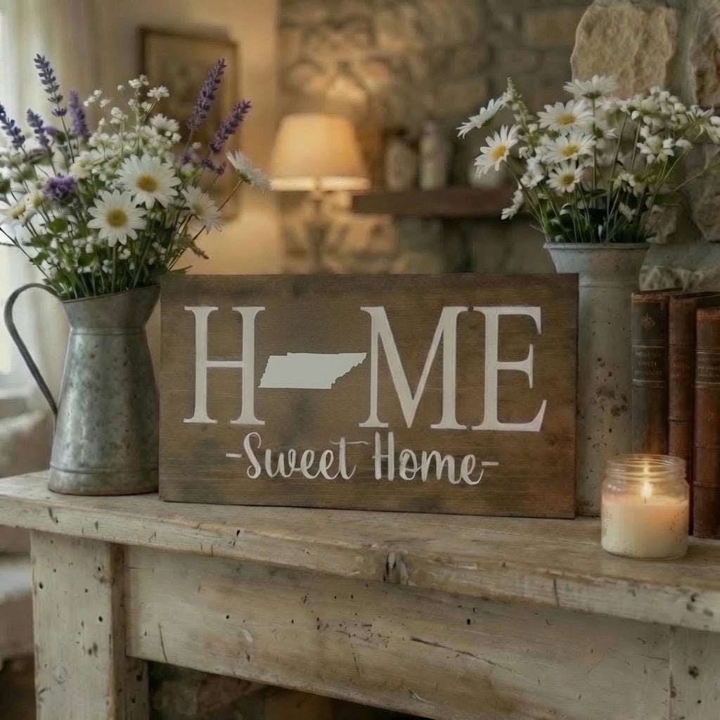 Rustic Tennessee "Home Sweet Home" State Wooden Sign