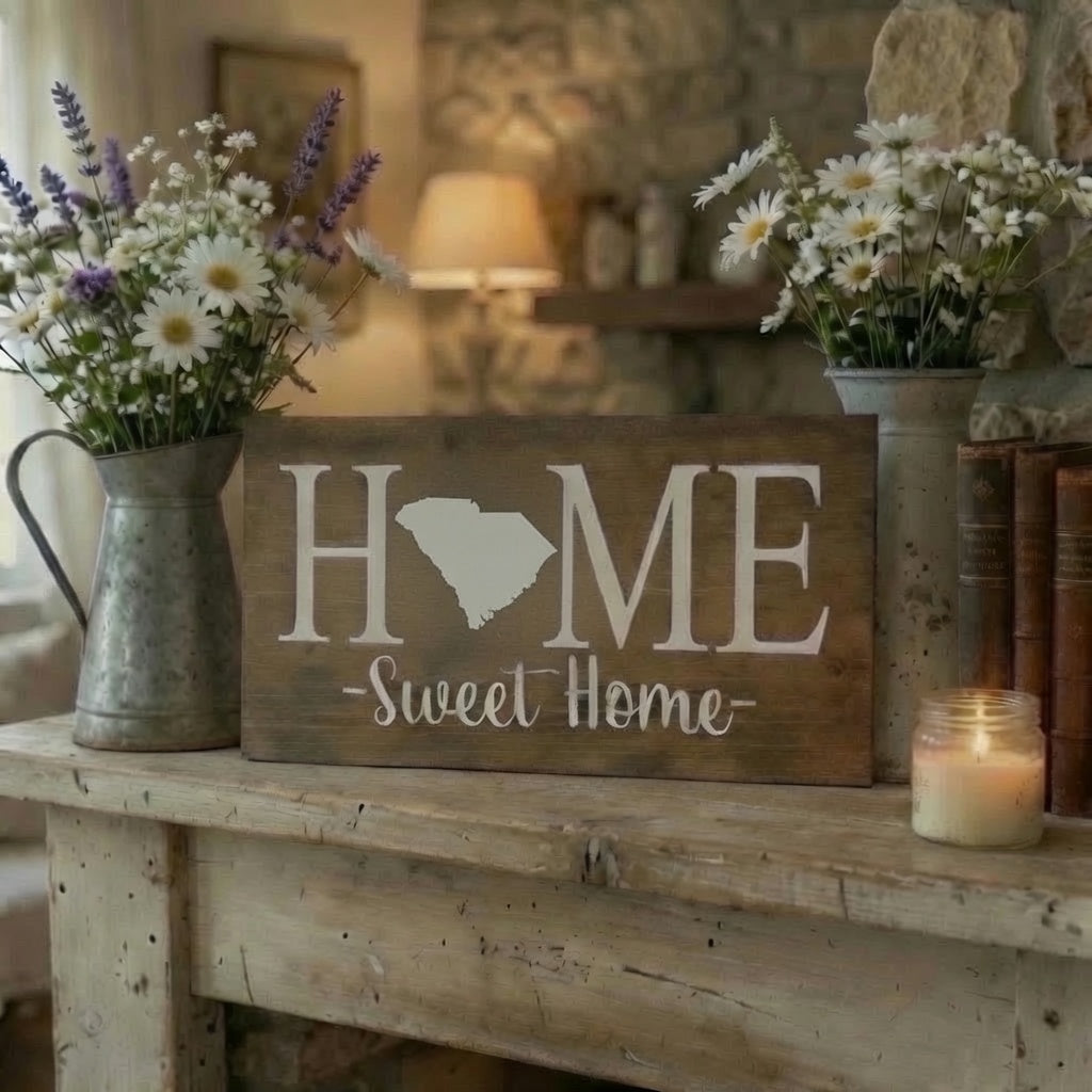 Rustic South Carolina "Home Sweet Home" State Wooden Sign
