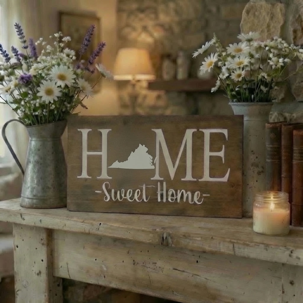 Rustic Virginia "Home Sweet Home" State Wooden Sign