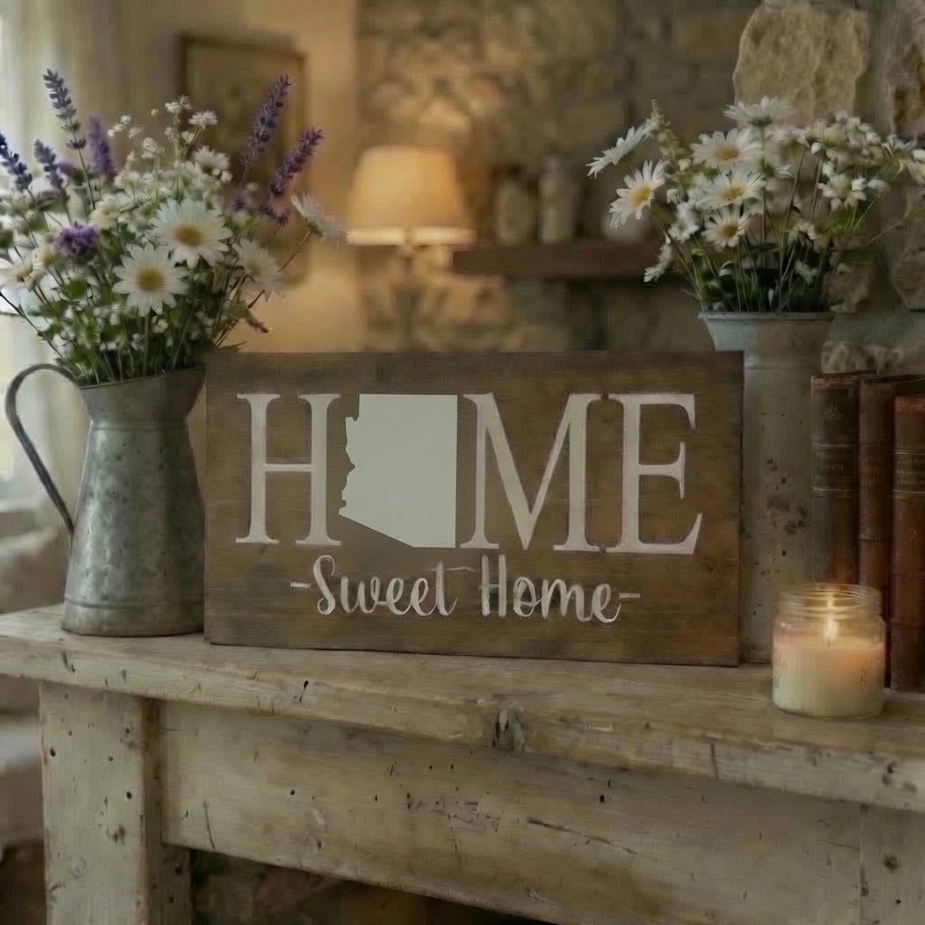Rustic Arizona "Home Sweet Home" State Wooden Sign