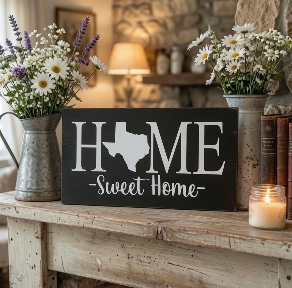 Rustic Texas "Home Sweet Home" State Wooden Sign