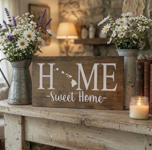 Rustic Hawaii "Home Sweet Home" State Wooden Sign