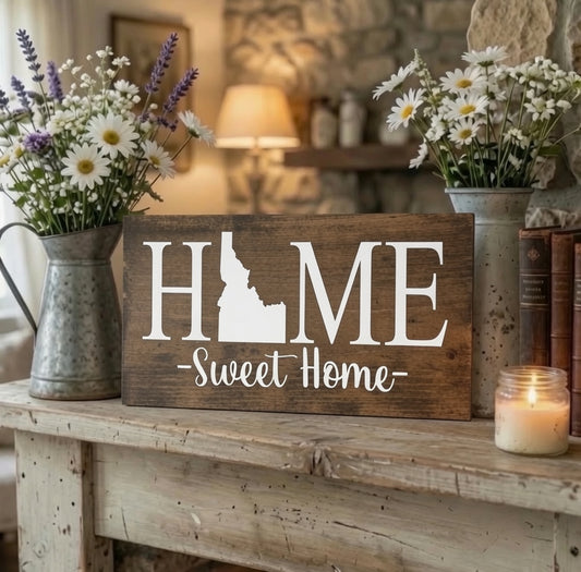 Rustic Idaho  "Home Sweet Home" State Wooden Sign