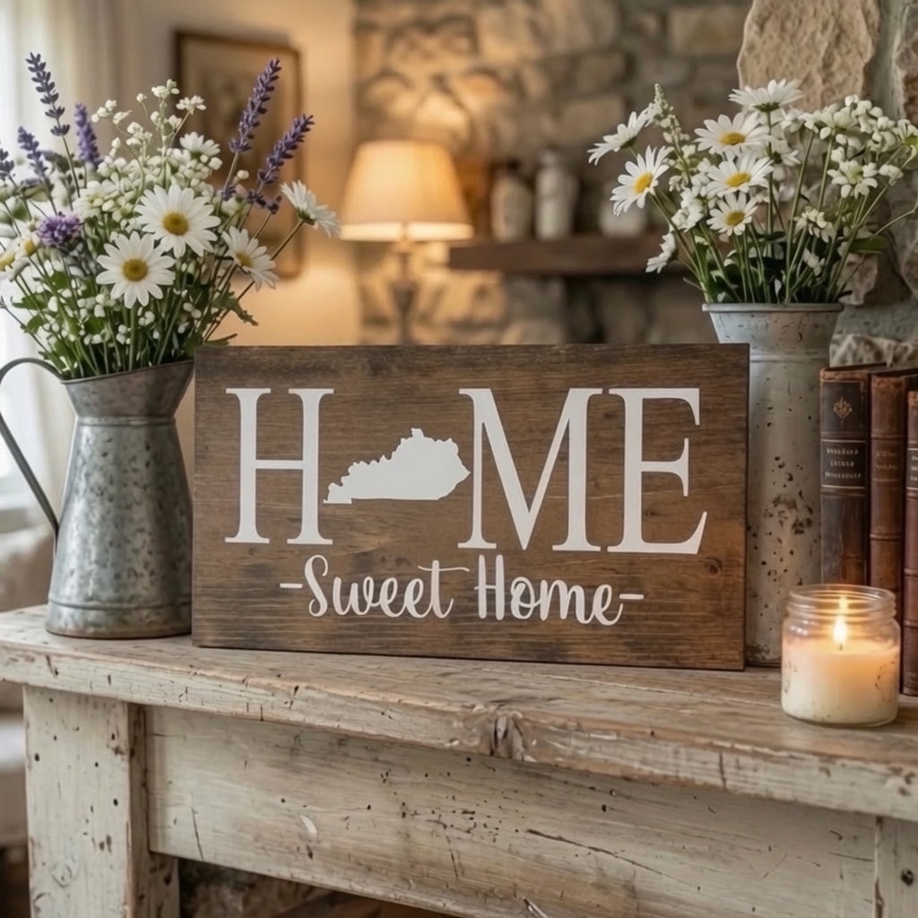 Rustic Kentucky "Home Sweet Home" State Wooden Sign
