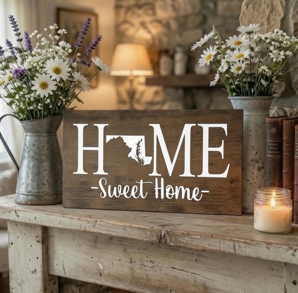 Rustic Maryland "Home Sweet Home" State Wooden Sign