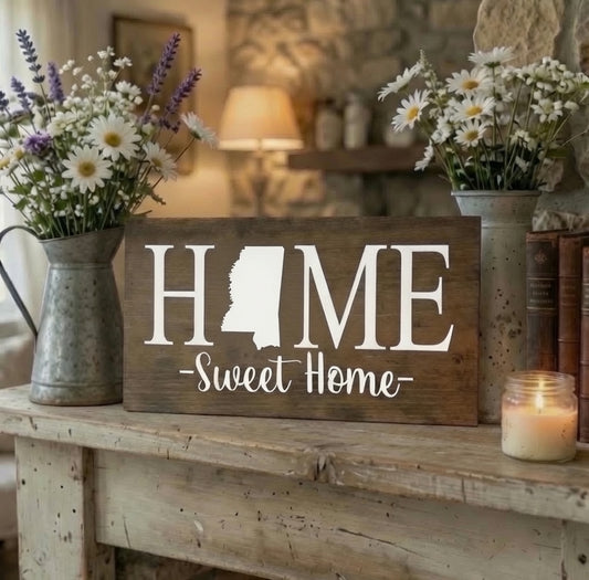 Charming Rustic Mississippi Wooden Sign - The Perfect Home Sweet Home Wall Art - White Ranch Studio