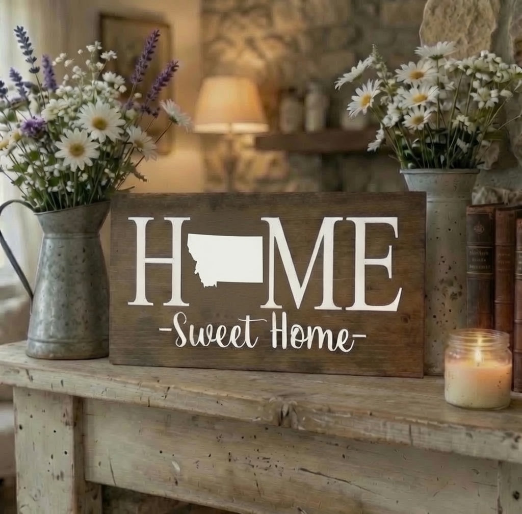 Rustic Montana "Home Sweet Home" State Wooden Sign