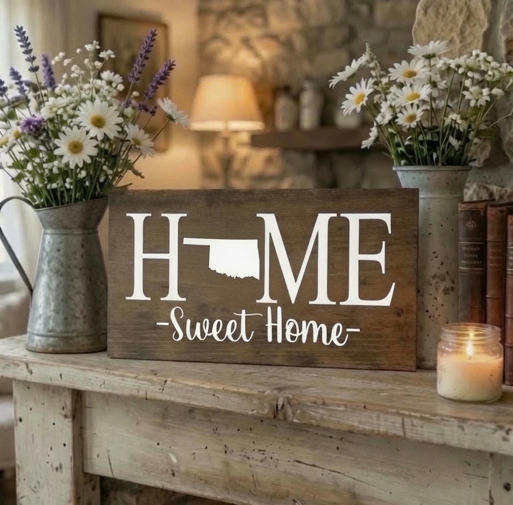 Rustic Oklahoma "Home Sweet Home" State Wooden Sign