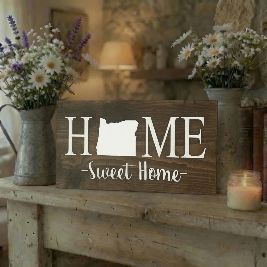 Rustic Oregon "Home Sweet Home" State Wooden Sign