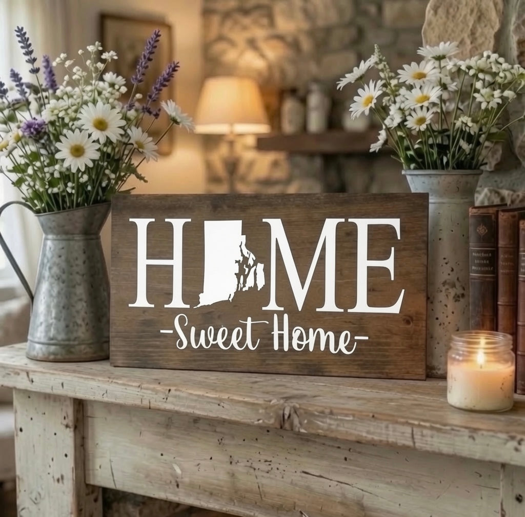 Rustic Rhode Island "Home Sweet Home" State Wooden Sign