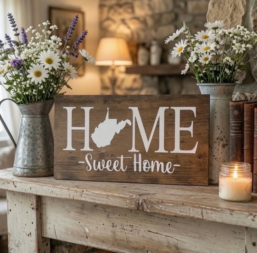 Rustic West Virginia "Home Sweet Home" State Wooden Sign