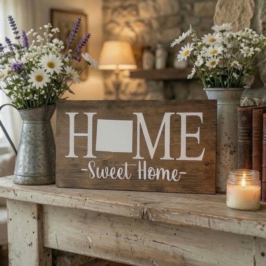 Embrace Your State Pride with Our Rustic Wyoming Home Sign - White Ranch Studio